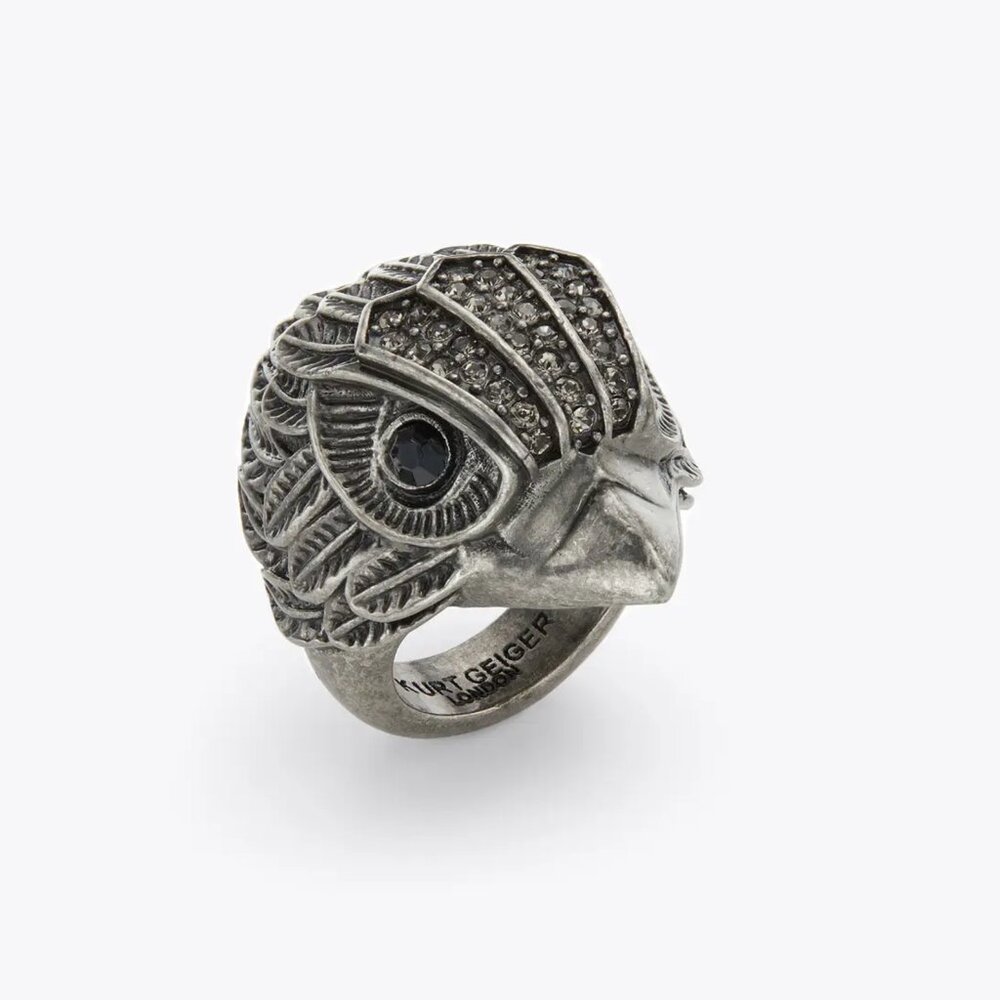 Kurt Geiger London Eagle Chunky Ring Gunmetal Silver Tone M/L